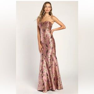 Lulus Gowning Around Mauve Floral Jacquard Strapless Maxi Dress
